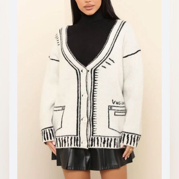 Fashion Nova Draw the Line Oversized Cardigan in Black & White - Size S - Picture 1 of 6